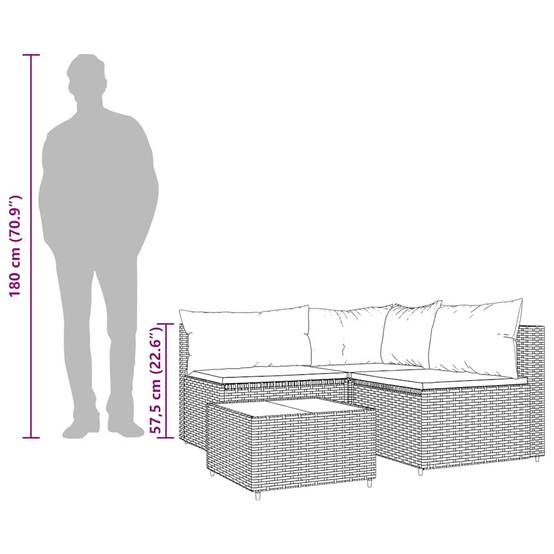 Salon de jardin modulable 4 pièces Résine tressée Canapé et Table basse pour Jardin Gris – ComfortXL Outdoor Living - Image 7