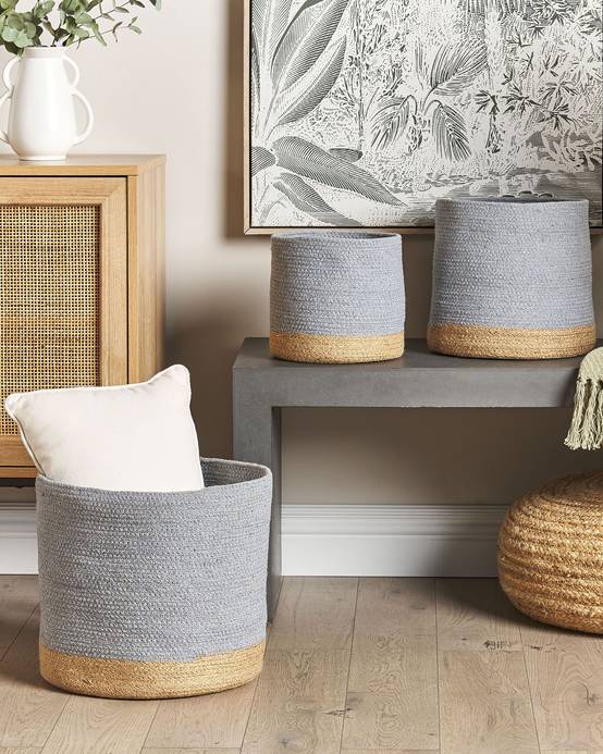 Paniers Gris et Beige en Coton 20/25/30 cm Ronds Faits Main Rangement Intérieur pour Linge Facile à Entretenir Lot de 3 - Image 2