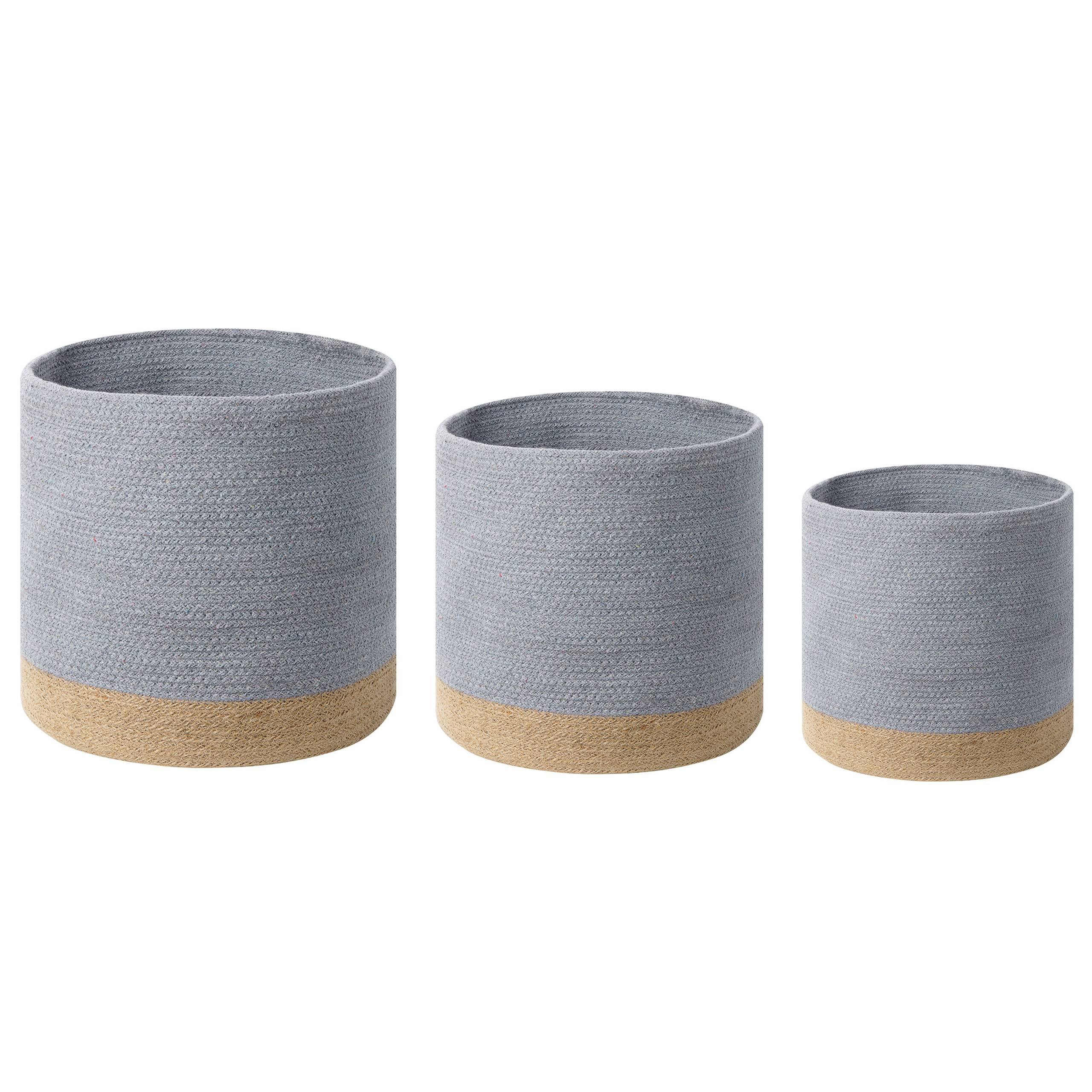 Paniers Gris et Beige en Coton 20/25/30 cm Ronds Faits Main Rangement Intérieur pour Linge Facile à Entretenir Lot de 3 - Image 1