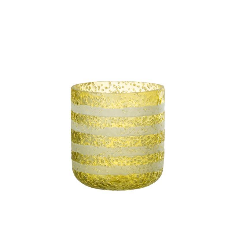 Photophore à lignes en verre jaune 14x14x15 cm - J-Line