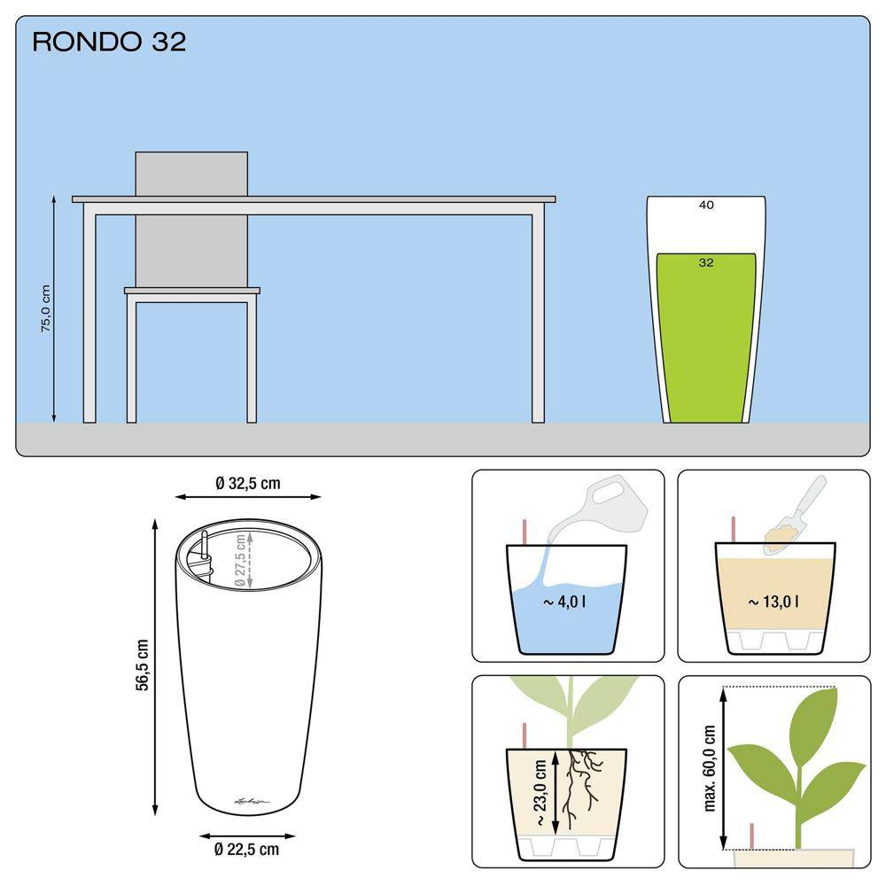Lechuza - Pot Rondo Premium 32 - kit complet, argent métallisé  Ø 32 cm Lechuza - Image 3