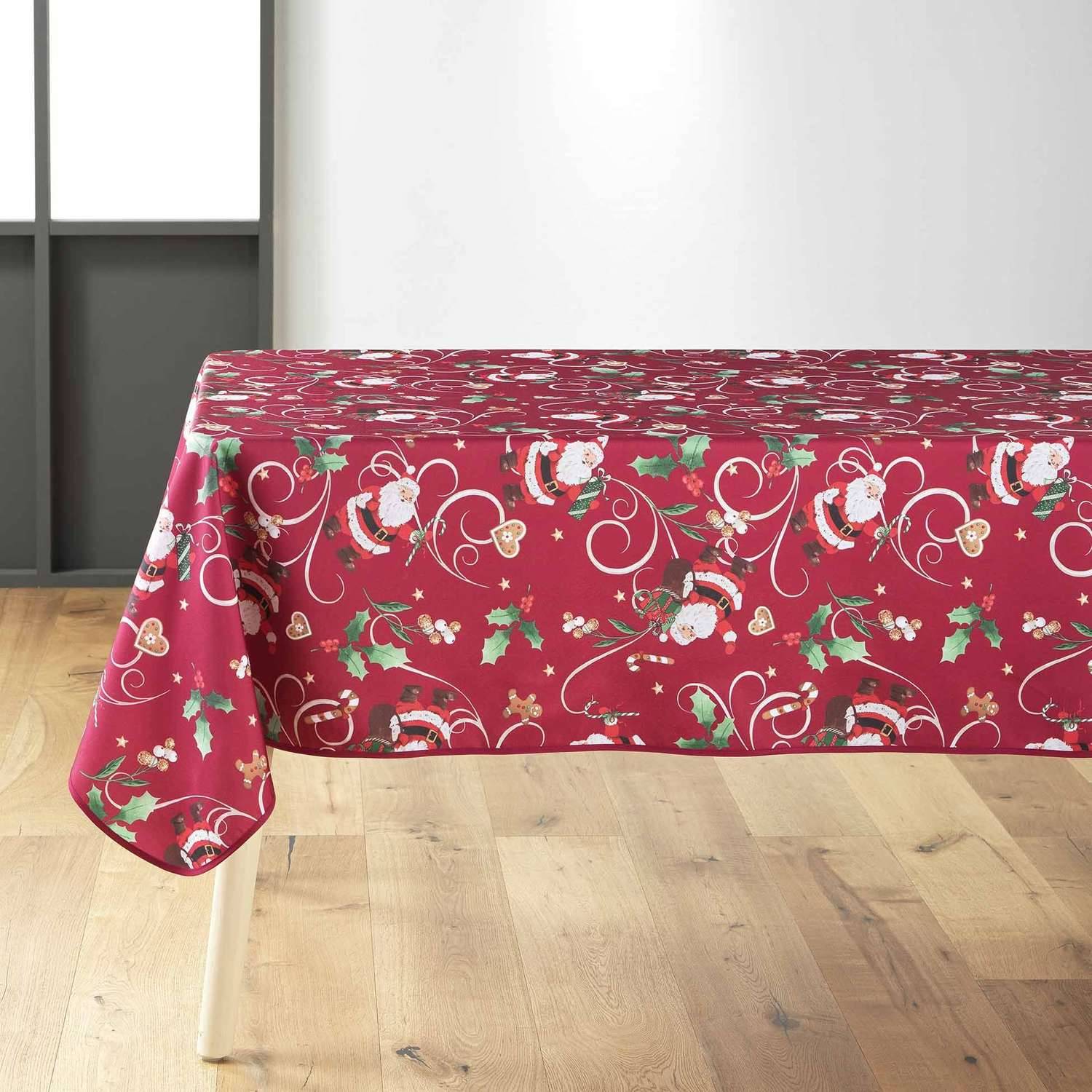 Sans Marque - Nappe rectangulaire antitache et infroissable imprimé Père Noël - L. 150 x l. 240 cm - Rouge - Douceur d'intérieur - Image 3