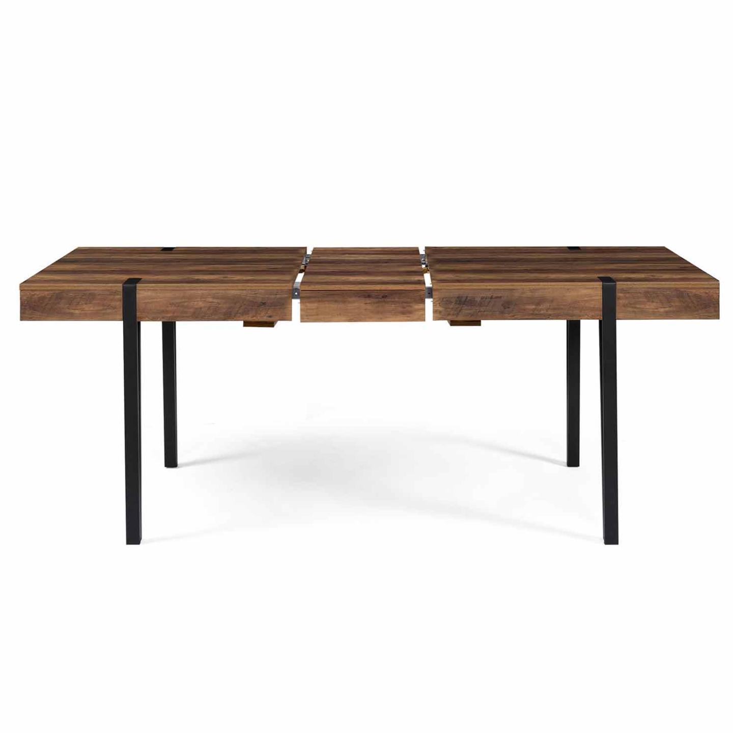 Table à manger extensible rectangle AUSTRIA 6-10 personnes bois foncé pied épingle noir 160-200 cm - Image 3