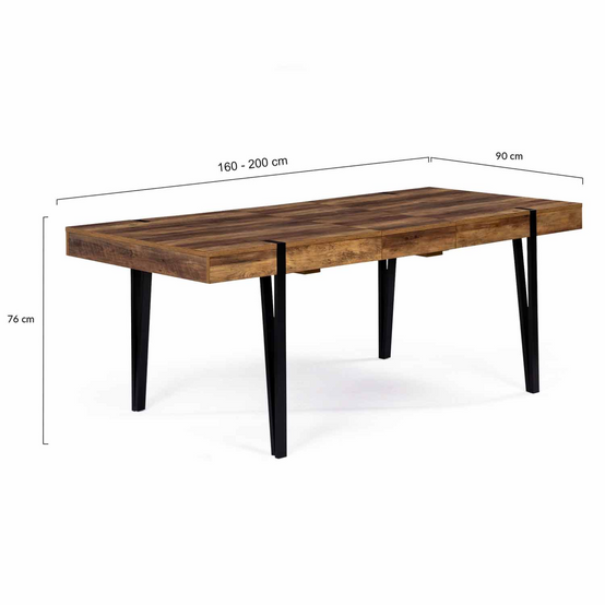 Table à manger extensible rectangle AUSTRIA 6-10 personnes bois foncé pied épingle noir 160-200 cm - Image 5