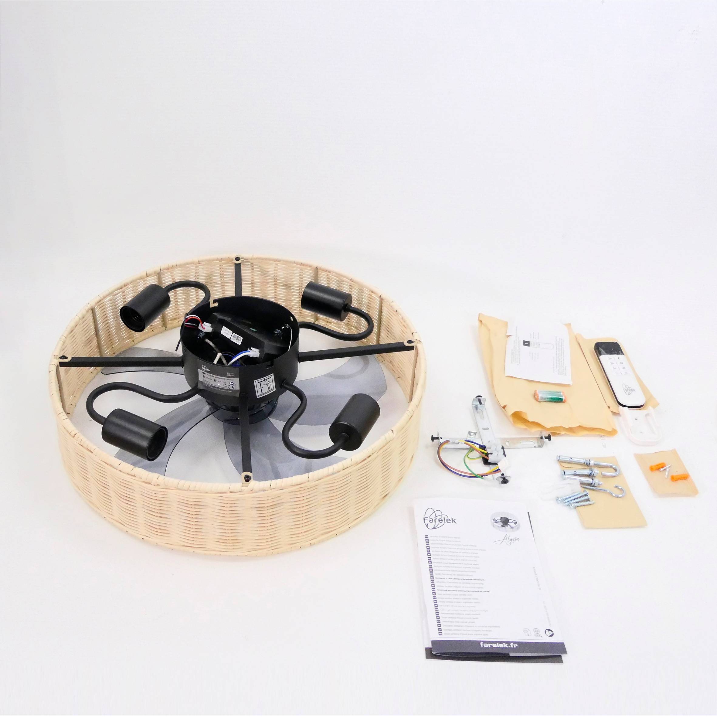 Ventilateur de plafond Alyzia?40?cm – Cage rotin – 5?pales – 4?E27 – Moteur?DC  FARTOOLS - Image 5