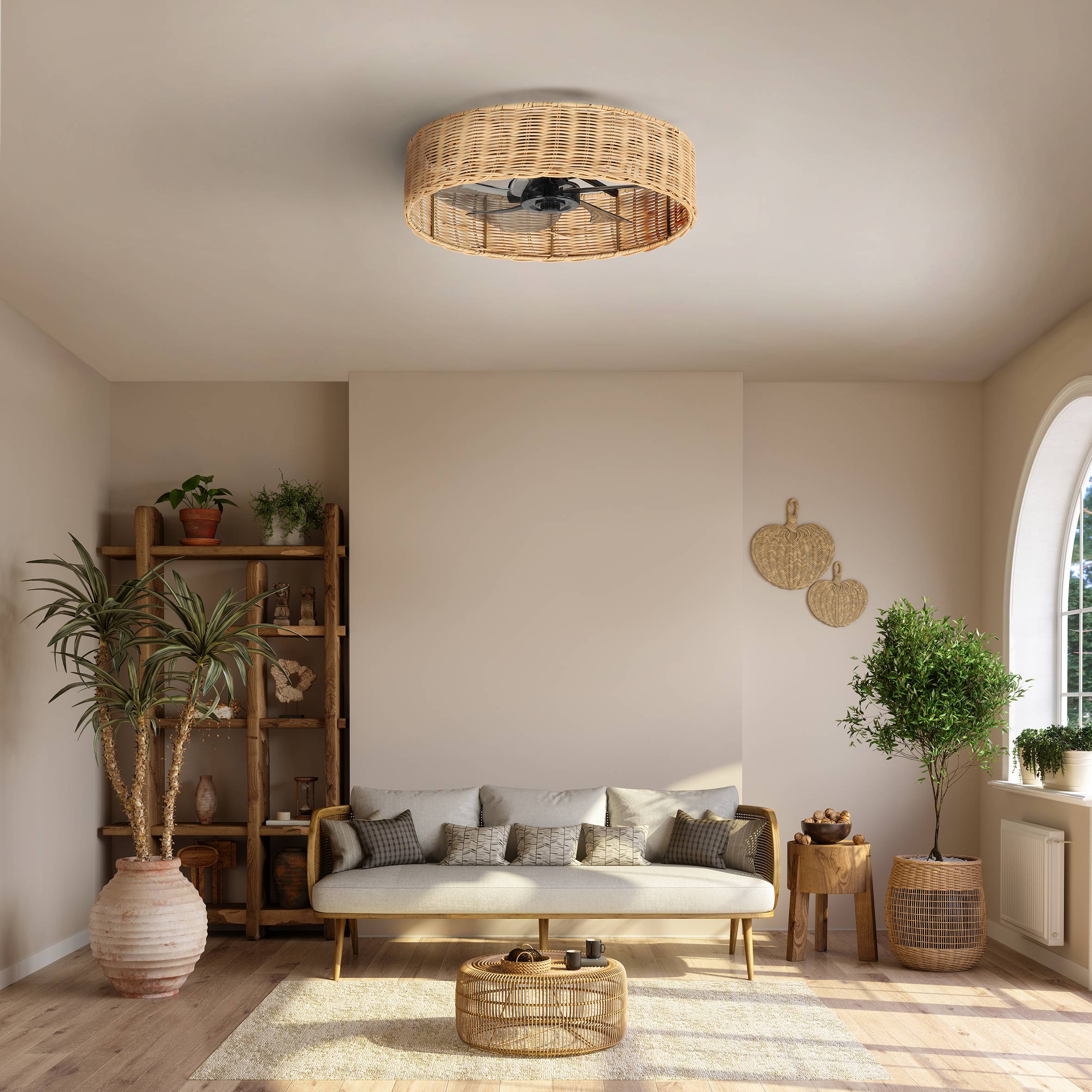 Ventilateur de plafond Alyzia?40?cm – Cage rotin – 5?pales – 4?E27 – Moteur?DC  FARTOOLS - Image 2