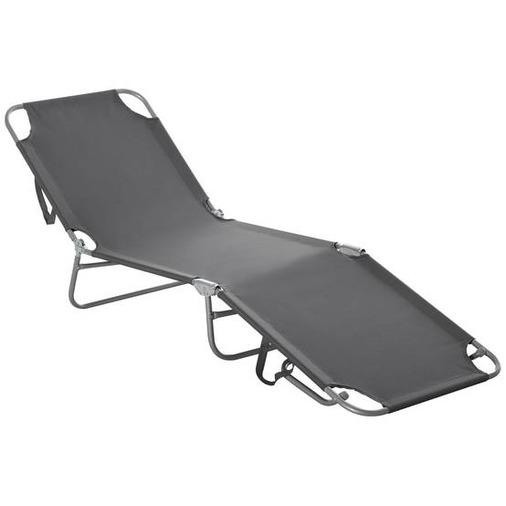 Bain de Soleil transat Pliable Dossier réglable Multipositions métal et Polyester Gris - Image 2
