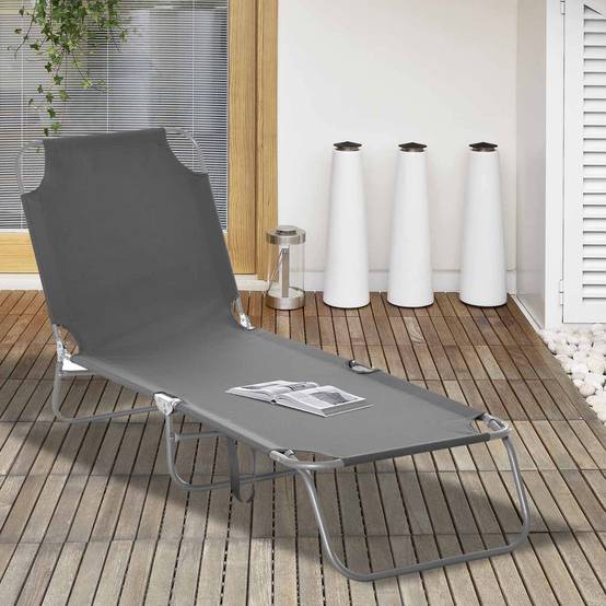 Bain de Soleil transat Pliable Dossier réglable Multipositions métal et Polyester Gris - Image 4