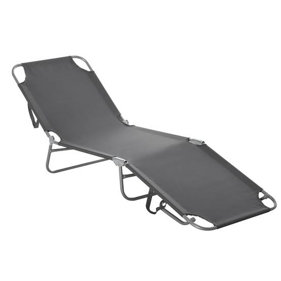 Bain de Soleil transat Pliable Dossier réglable Multipositions métal et Polyester Gris - Image 9