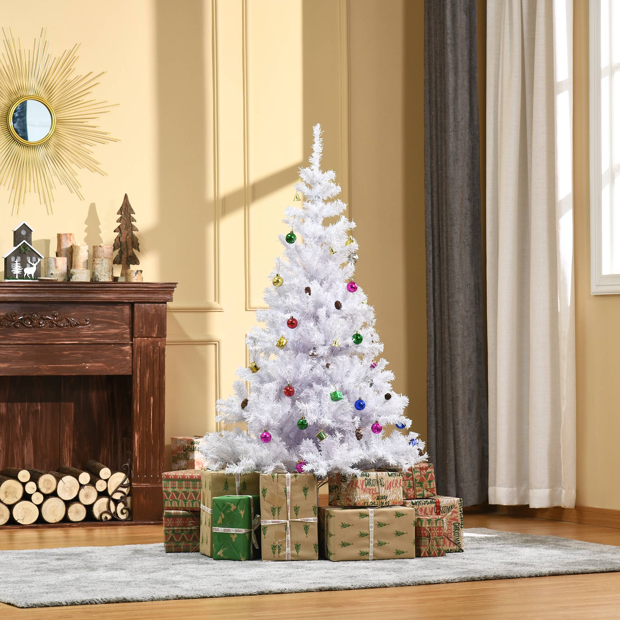 Sans Marque - Sapin Arbre Noël Artificiel Blanc 150 cm 680 Branches Accessoires variés - Image 4