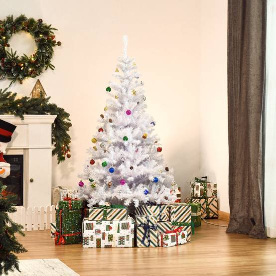 Sans Marque - Sapin Arbre Noël Artificiel Blanc 150 cm 680 Branches Accessoires variés - Image 3