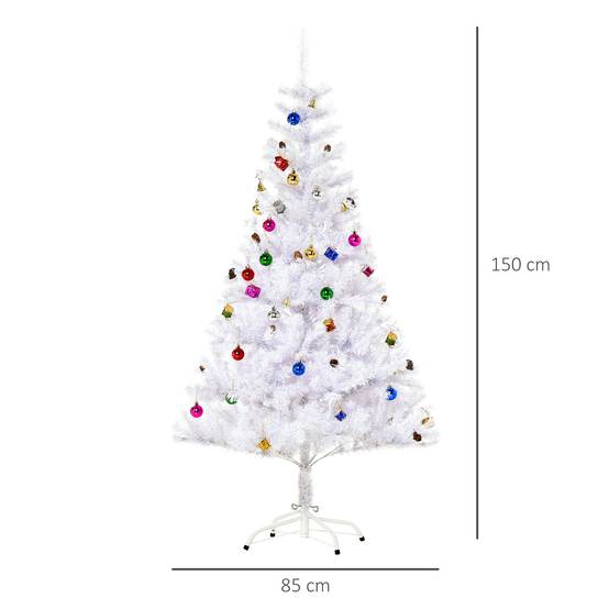 Sans Marque - Sapin Arbre Noël Artificiel Blanc 150 cm 680 Branches Accessoires variés - Image 5