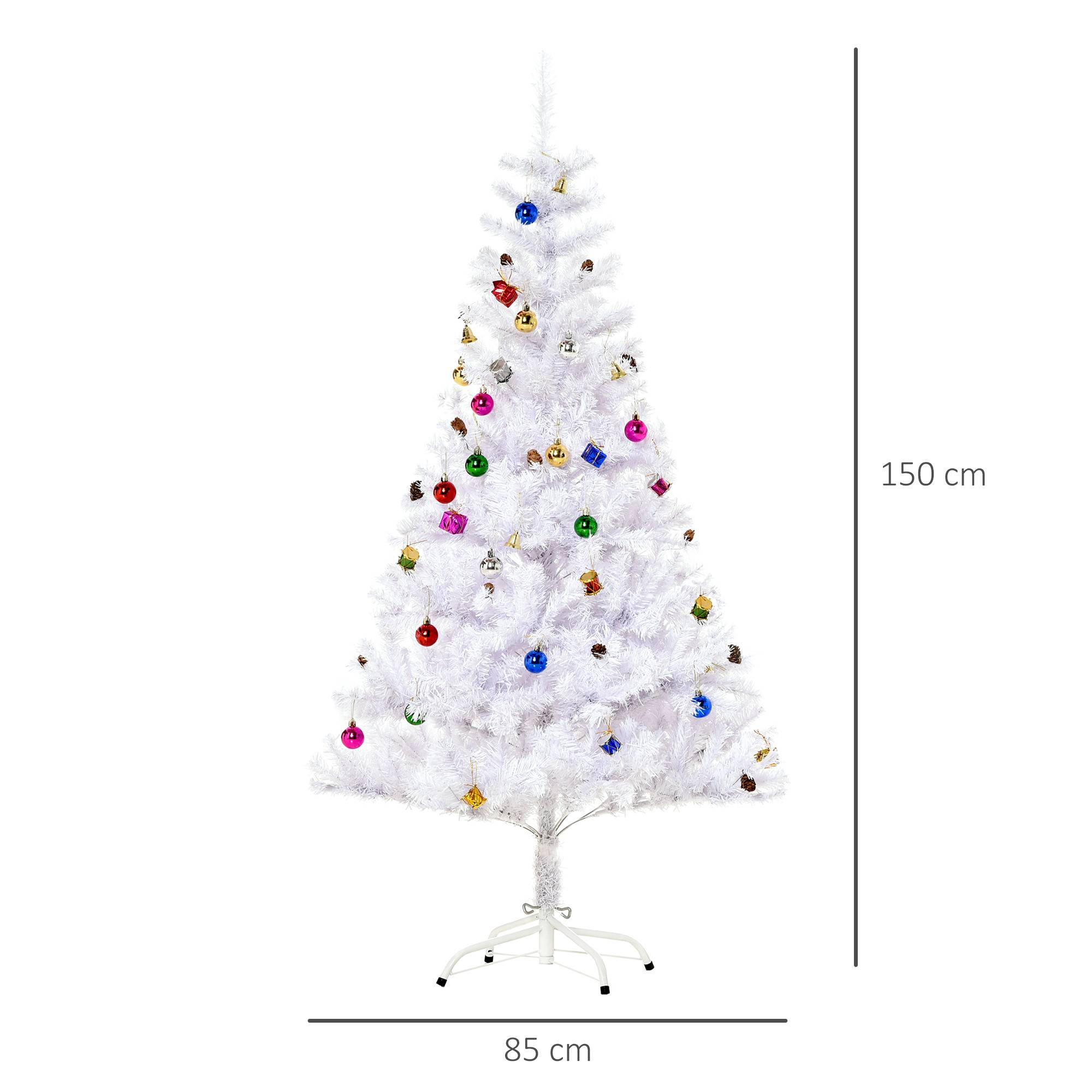 Sans Marque - Sapin Arbre Noël Artificiel Blanc 150 cm 680 Branches Accessoires variés - Image 5