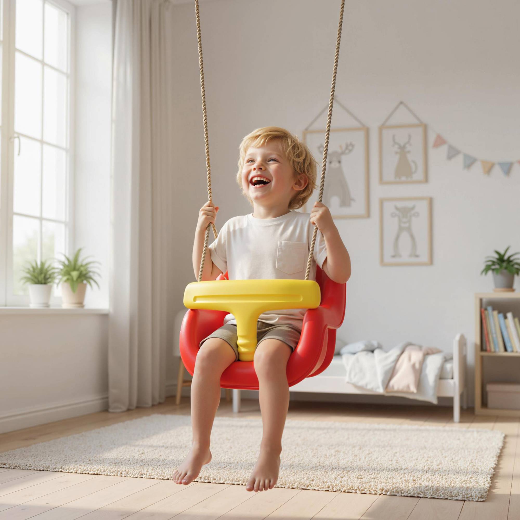 Balançoire pour enfants avec corde réglable, dossier haut et barrière de sécurité en forme de T pour une utilisation intérieure et extérieure, rouge - Image 3