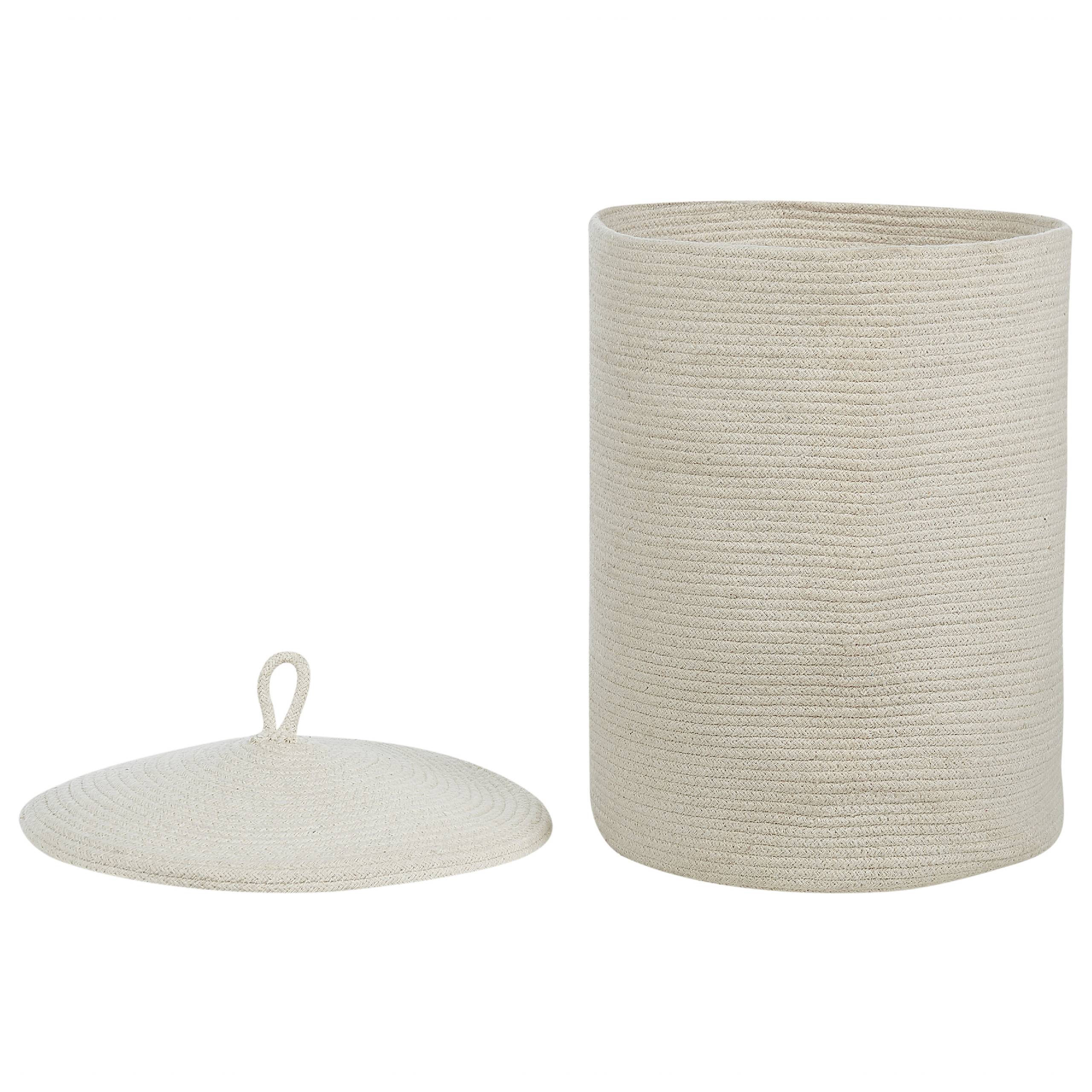 Panier Blanc Clair en Coton Rond 44 cm Corbeille à Linge Tressée Rangement pour Intérieur Minimaliste avec Couvercle Boîte - Image 4