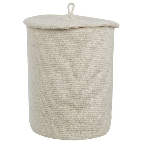 Panier Blanc Clair en Coton Rond 44 cm Corbeille à Linge Tressée Rangement pour Intérieur Minimaliste avec Couvercle Boîte - Image 1