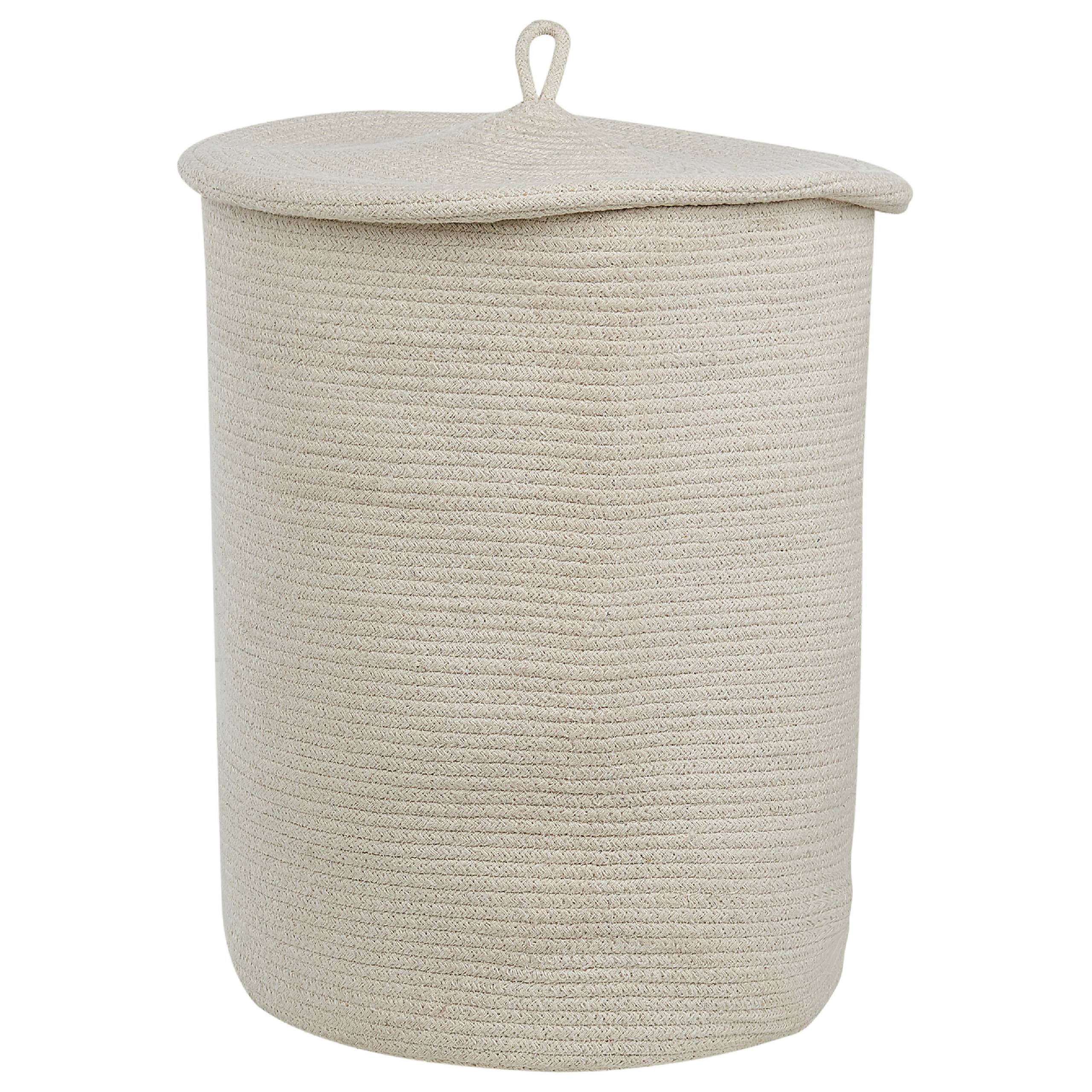 Panier Blanc Clair en Coton Rond 44 cm Corbeille à Linge Tressée Rangement pour Intérieur Minimaliste avec Couvercle Boîte - Image 1