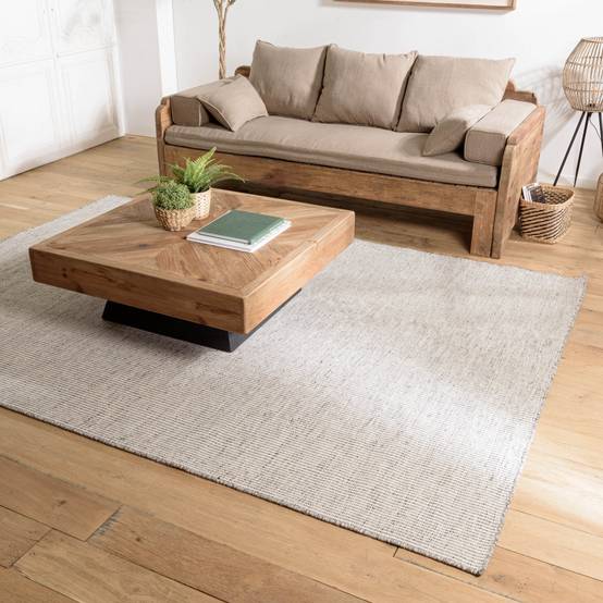 QUENTIN - Tapis rect 200x290cm en laine tissée couleur blanc/gris chiné - Image 2