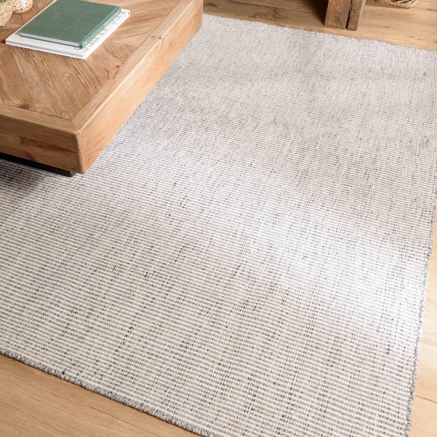 QUENTIN - Tapis rect 200x290cm en laine tissée couleur blanc/gris chiné - Image 3