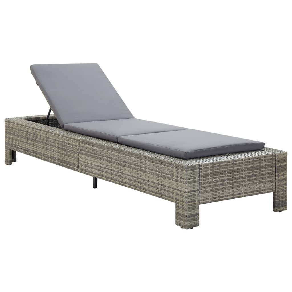 Helloshop26 - Transat bain de soleil avec coussin gris résine tressée - Image 1