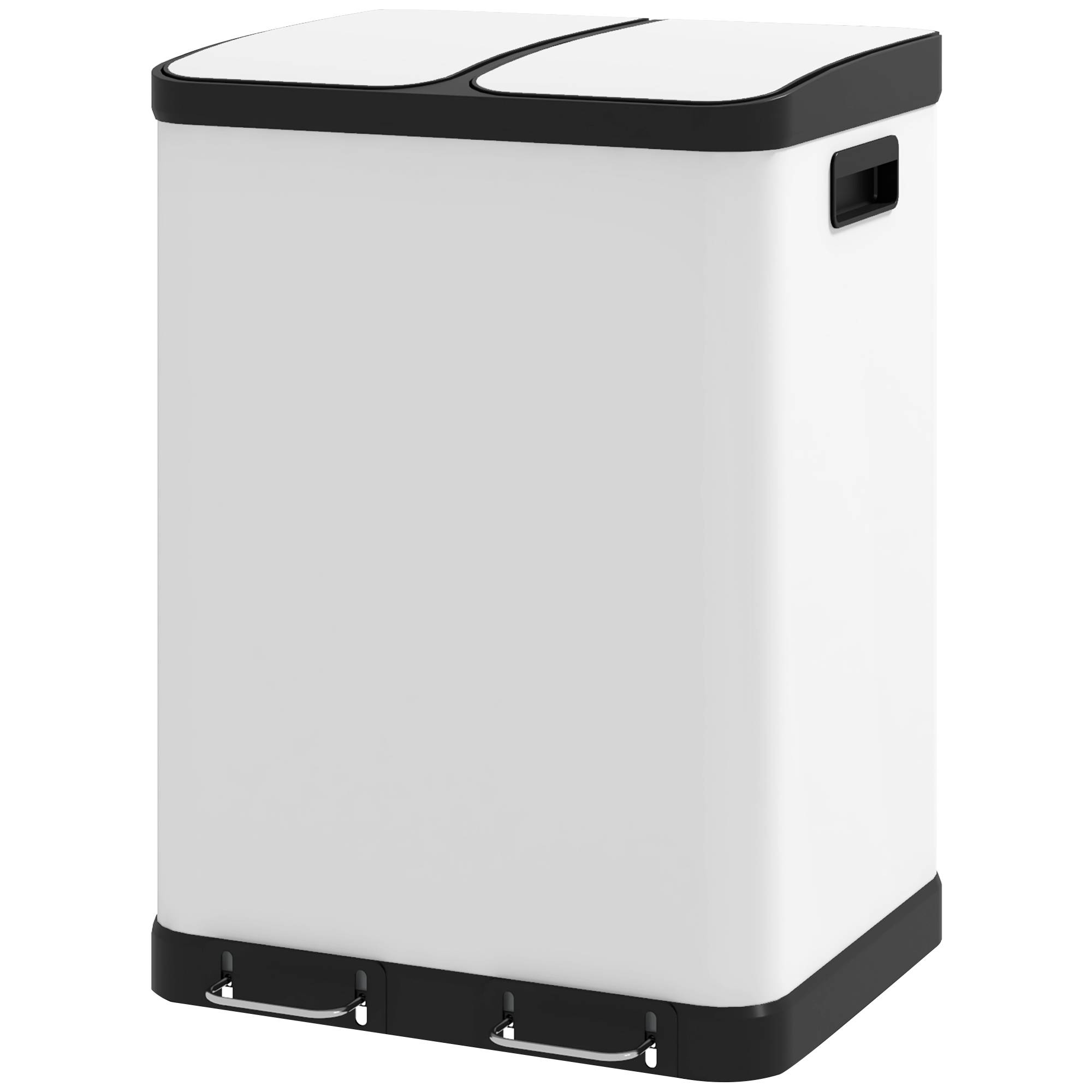 Sans Marque - Poubelle cuisine 2x30L pédale métal 2 compartiments couvercle fermeture douce 60L blanc - Image 2