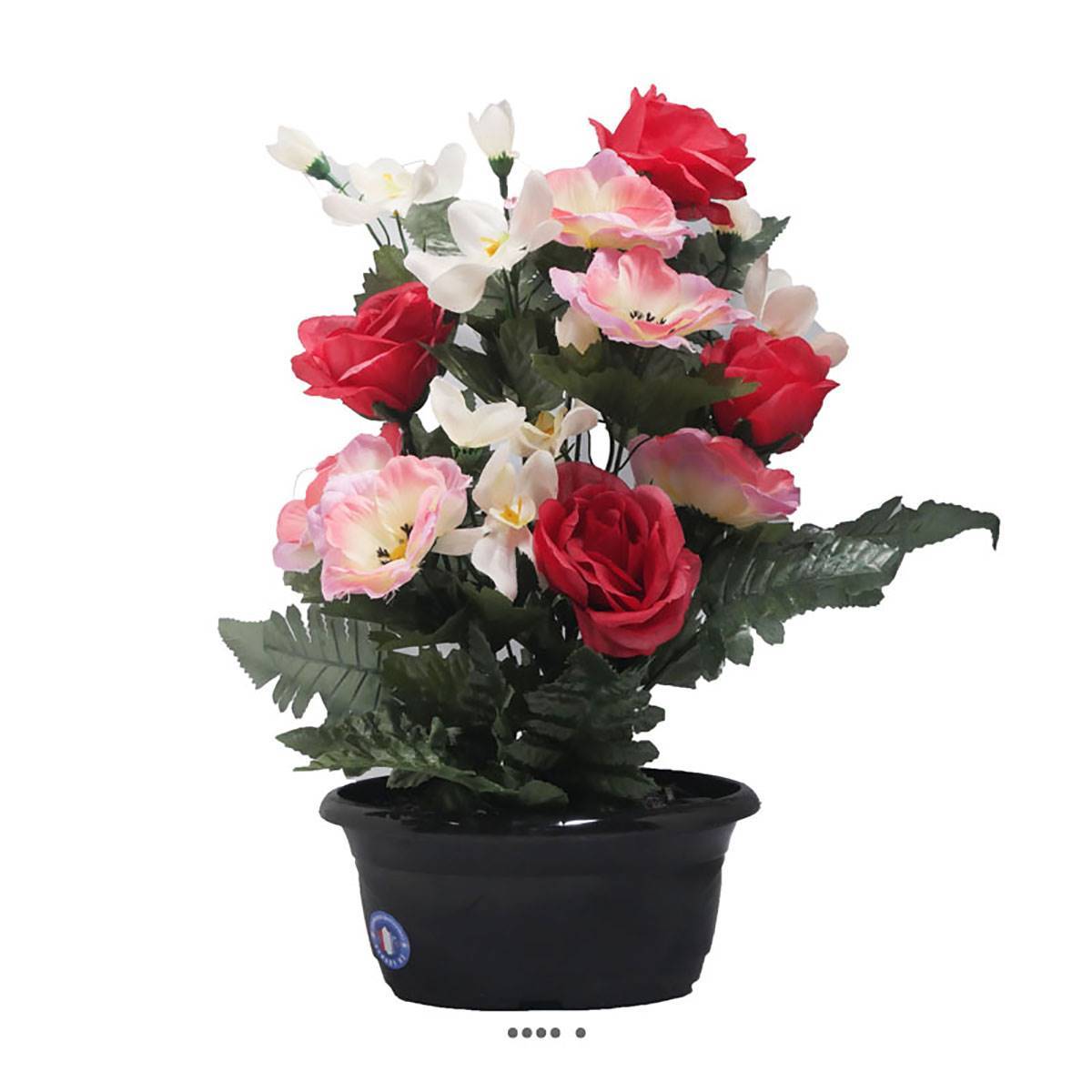 Artificielles - Jardinière fleurs artificielles pour le cimetière roses et anémones Rose soutenu - couleur: Rose soutenu - Image 1