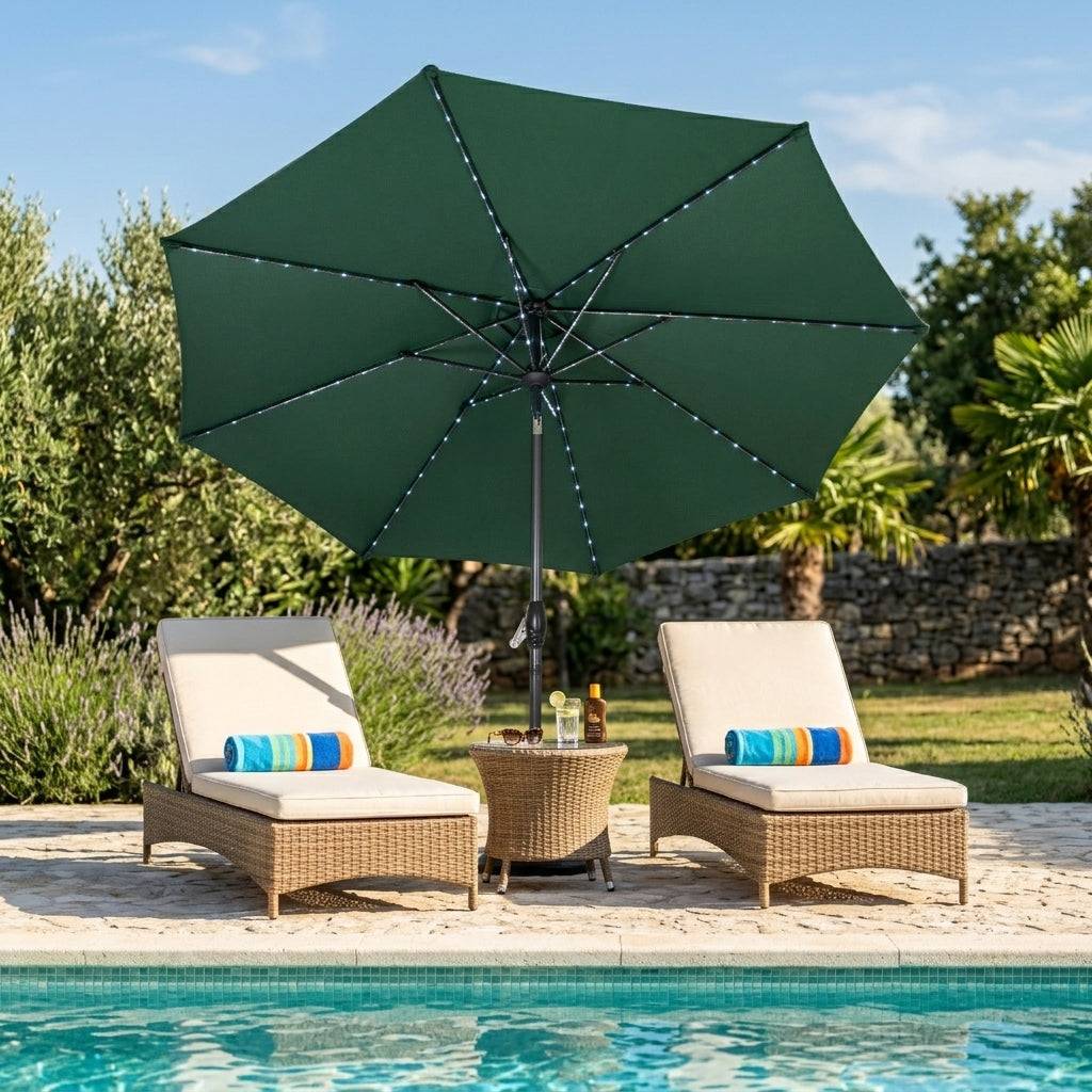 Parapluie Rond KINGCARP – 2,5 M, Inclinable, Tissu 190T, Vert Foncé, Hauteur Réglable, Pour Pêche