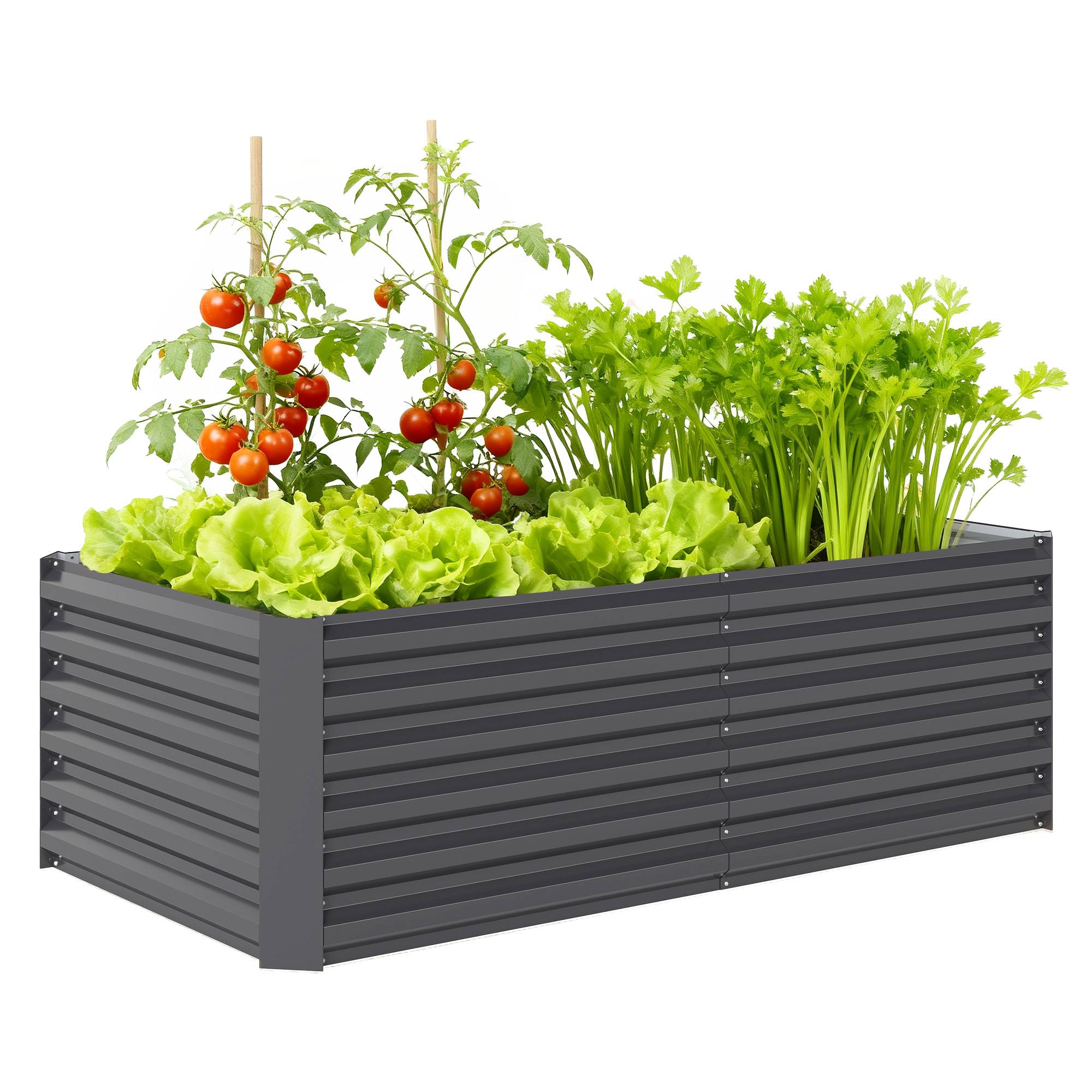 Sans Marque - Grand pot fleurs rectangulaire extérieur acier galvanisé base ouverte 180x90x57,5 cm gris - Image 1