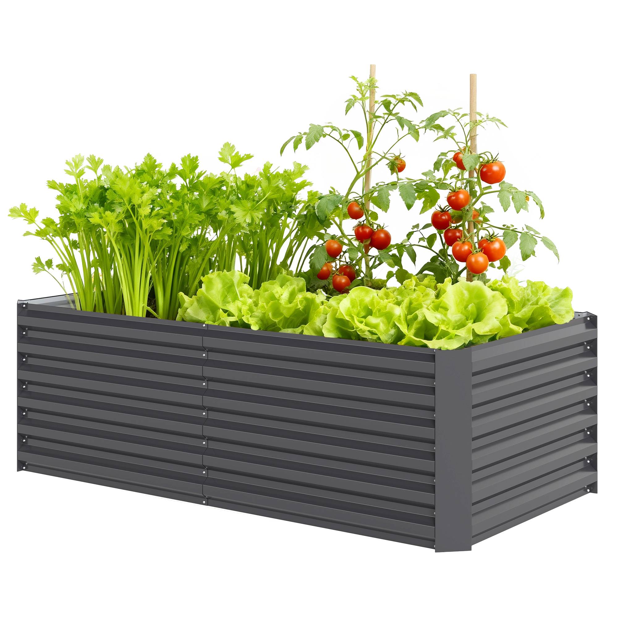 Sans Marque - Grand pot fleurs rectangulaire extérieur acier galvanisé base ouverte 180x90x57,5 cm gris - Image 2