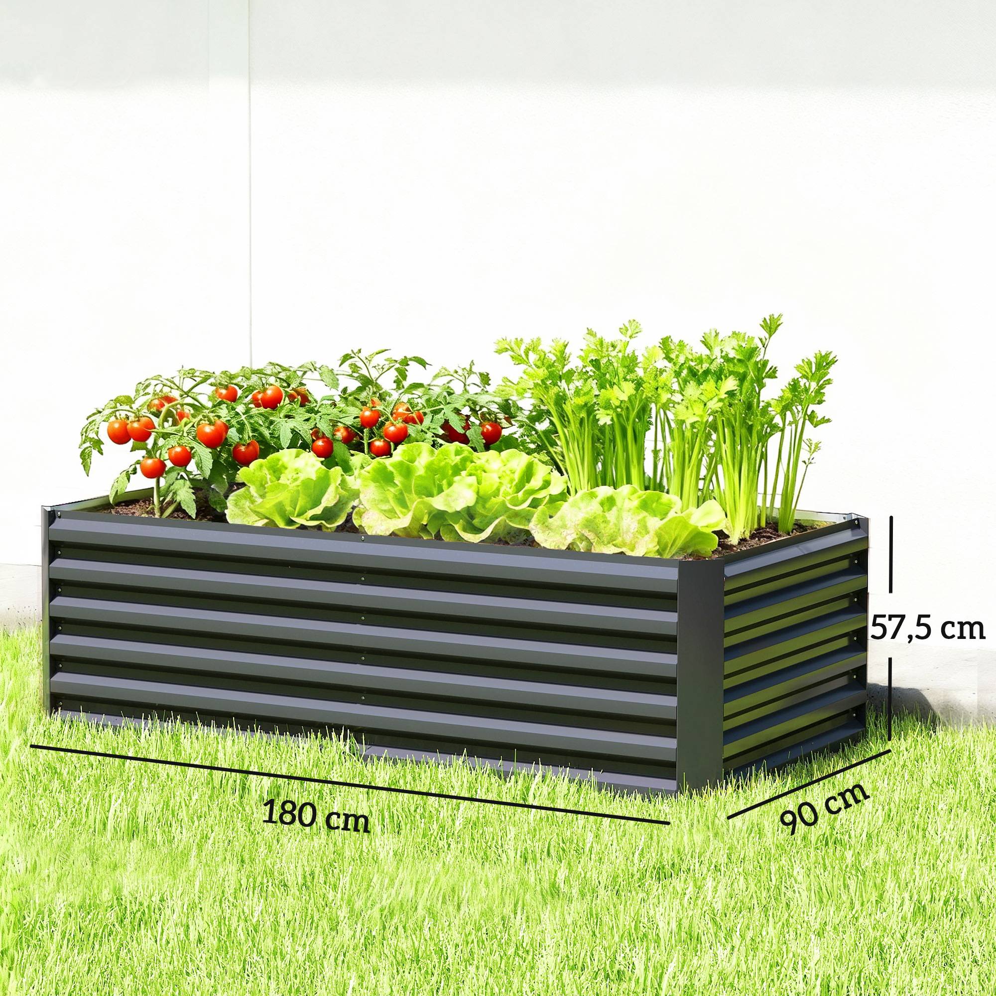 Sans Marque - Grand pot fleurs rectangulaire extérieur acier galvanisé base ouverte 180x90x57,5 cm gris - Image 5