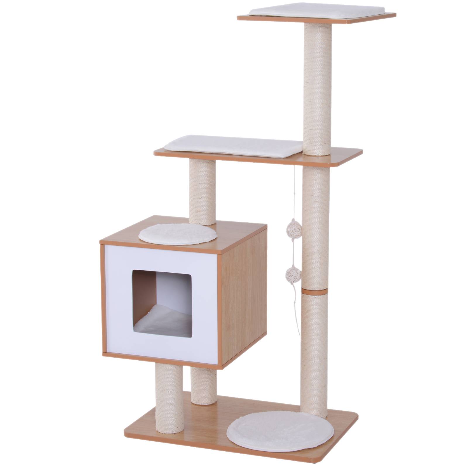 Sans Marque - Arbre à chat bois naturel 120 cm avec niche, plateformes et griffoir sisal - Image 2