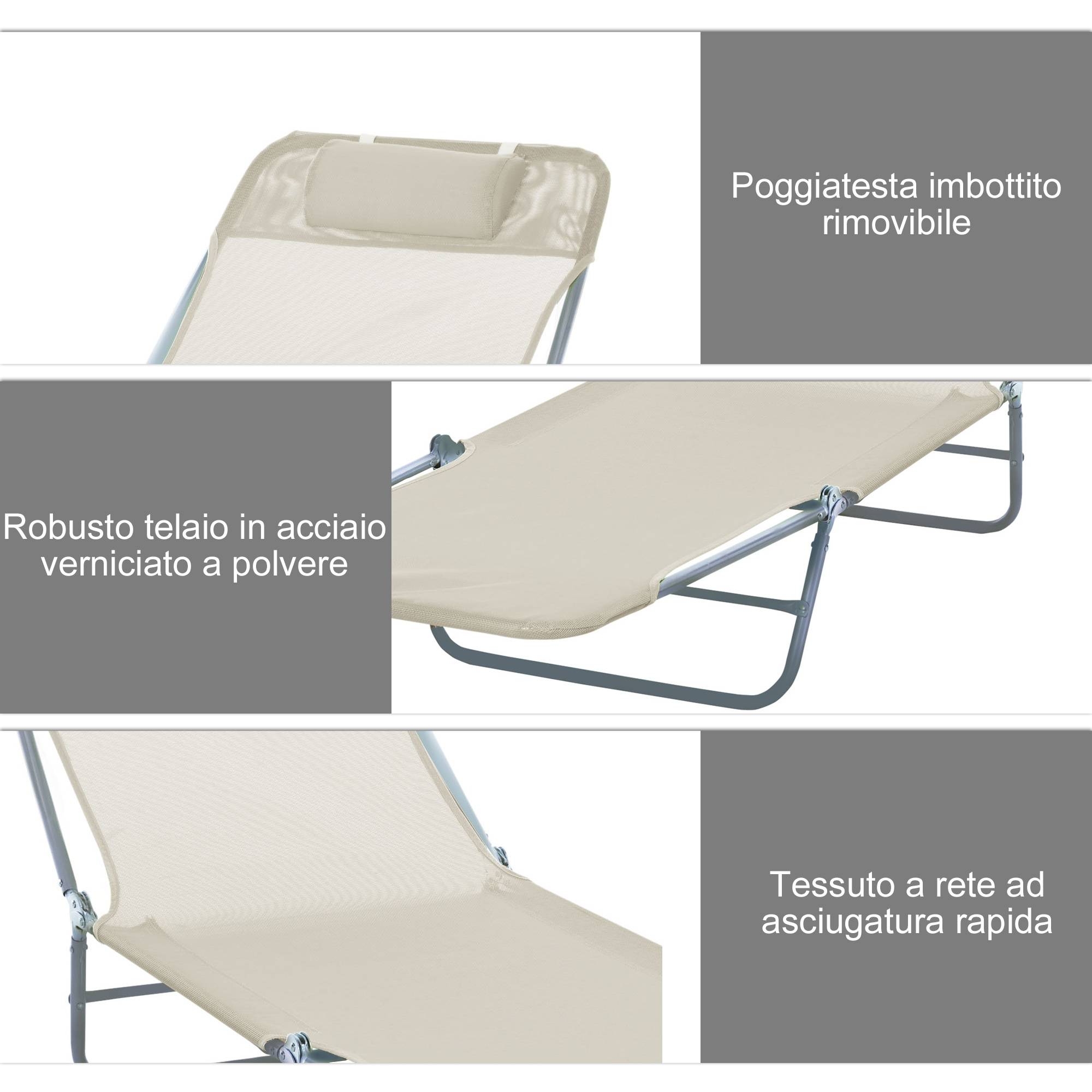 Transat pliant avec dossier inclinable et coussin, 182 x 56 x 24,5 cm - Image 7