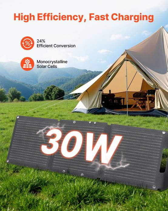 VEVOR Panneau Solaire Portable Chargeur Solaire Pliable Monocristallin 30 W - Image 2