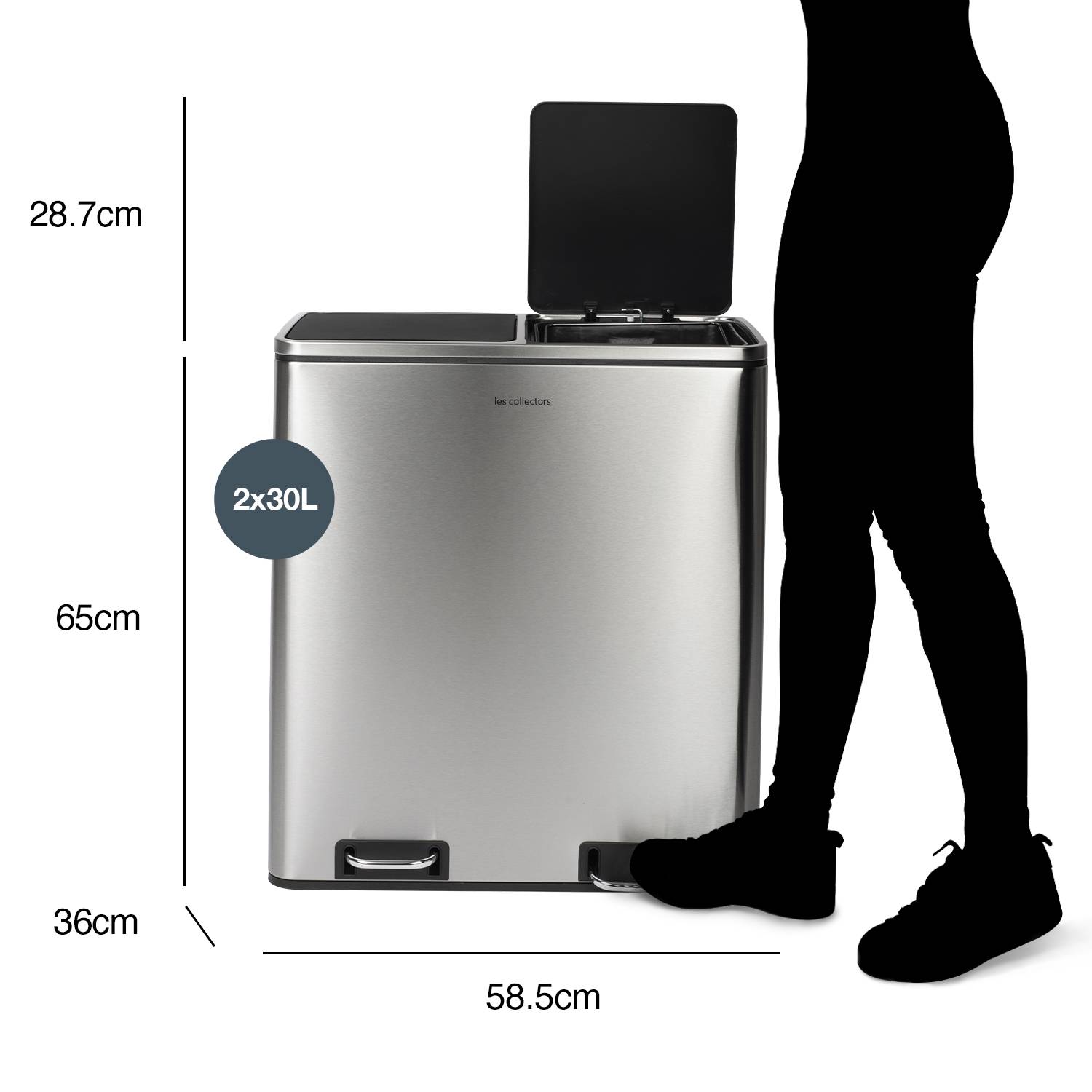 Poubelle de tri à pédale 2 x 30L, inox edition - N°904 Les Collectors - Image 5