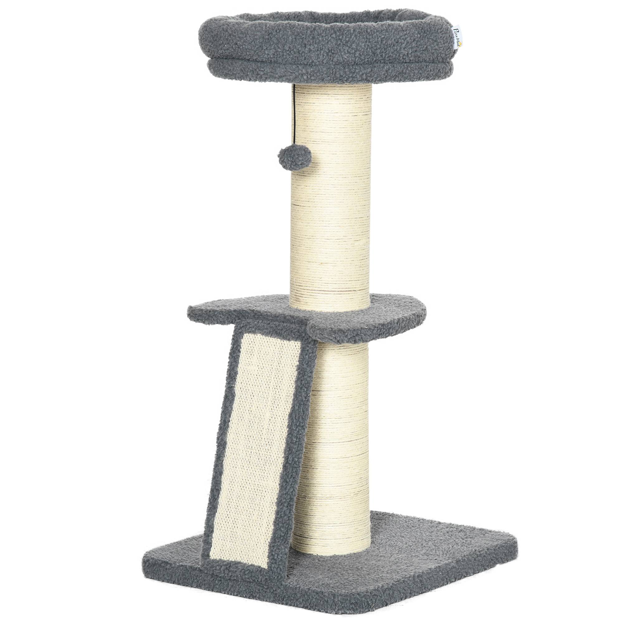 Sans Marque - Arbre à chat, une plateforme, balle suspendue, sisal, gris foncé et blanc crème, 48 x 48 x 92 cm - Image 1