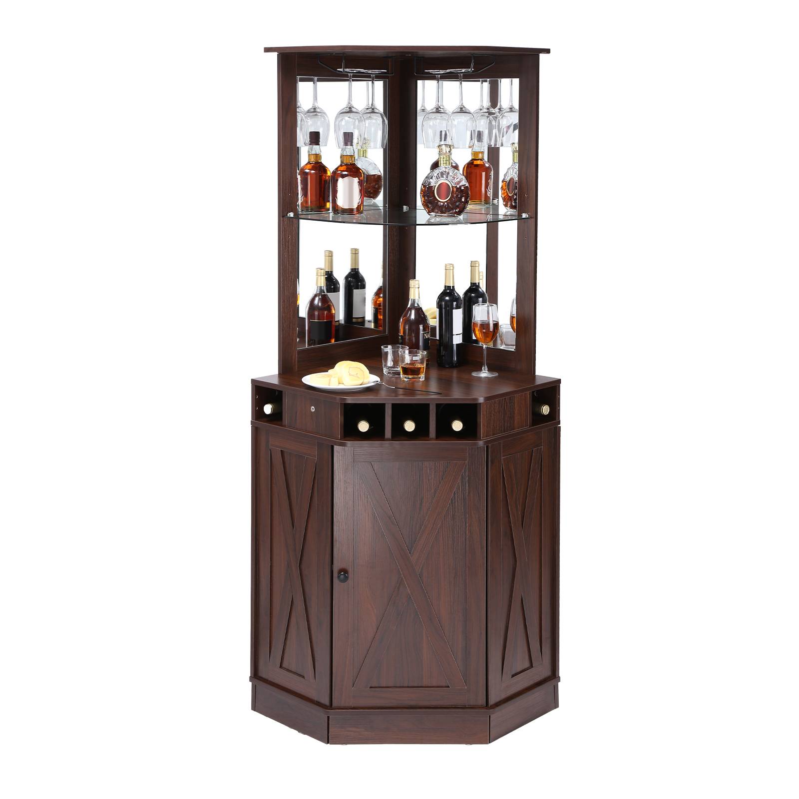 VEVOR Armoire bar industrielle coin, bois. Porte-verres, présentoir vin. Pour salon, maison.