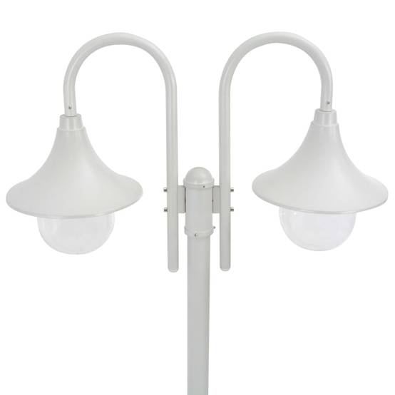 Lampadaire de jardin - Lampadaire d'extérieur E27 220 cm Aluminium 2 lanternes Blanc - Image 1