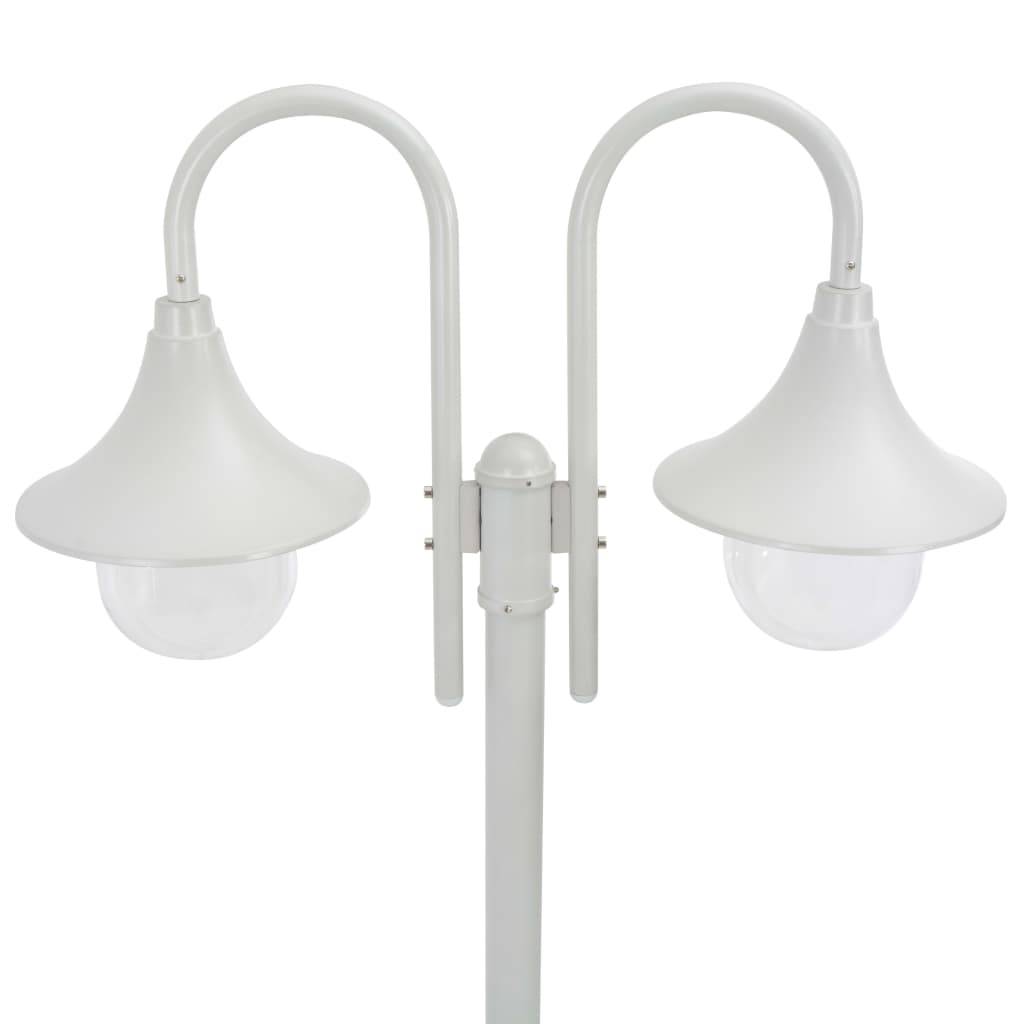 Lampadaire de jardin - Lampadaire d'extérieur E27 220 cm Aluminium 2 lanternes Blanc - Image 1