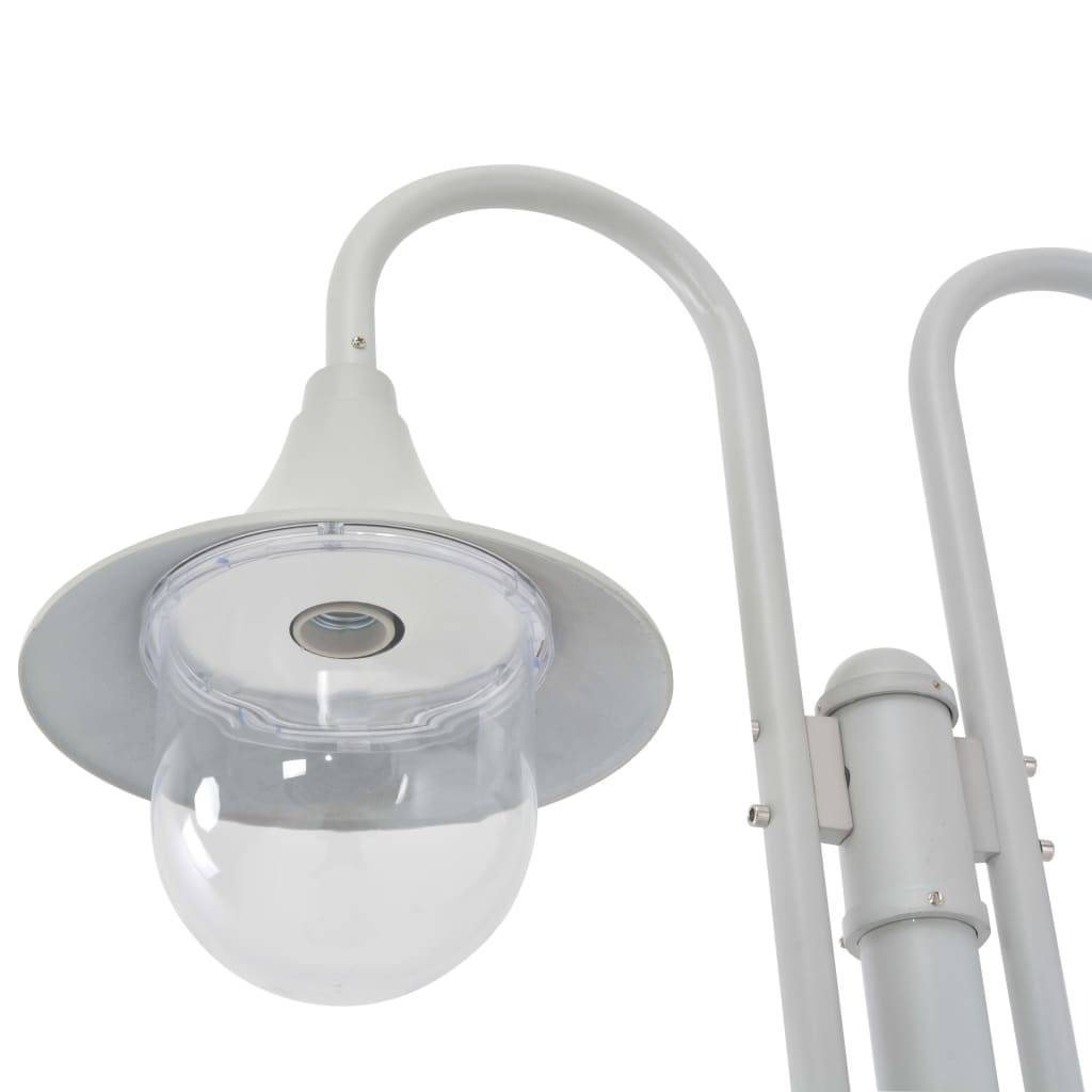 Lampadaire de jardin - Lampadaire d'extérieur E27 220 cm Aluminium 2 lanternes Blanc - Image 3