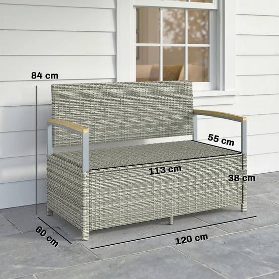 ComfortXL - Banc coffre rangement extérieur 170L résine tressée acacia 2 places coussin gris clair - ComfortXL Outdoor Living - Image 5