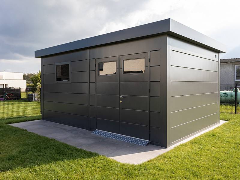Telluria - Abri de jardin en acier de 11,6 m² anthracite CLASSICO 3930+ avec double porte vitrée et fenêtre - TELLURIA - Image 2
