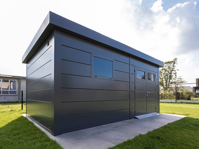Telluria - Abri de jardin en acier de 11,6 m² anthracite CLASSICO 3930+ avec double porte vitrée et fenêtre - TELLURIA - Image 3