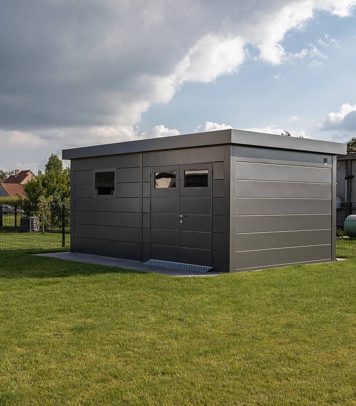 Telluria - Abri de jardin en acier de 11,6 m² anthracite CLASSICO 3930+ avec double porte vitrée et fenêtre - TELLURIA - Image 1