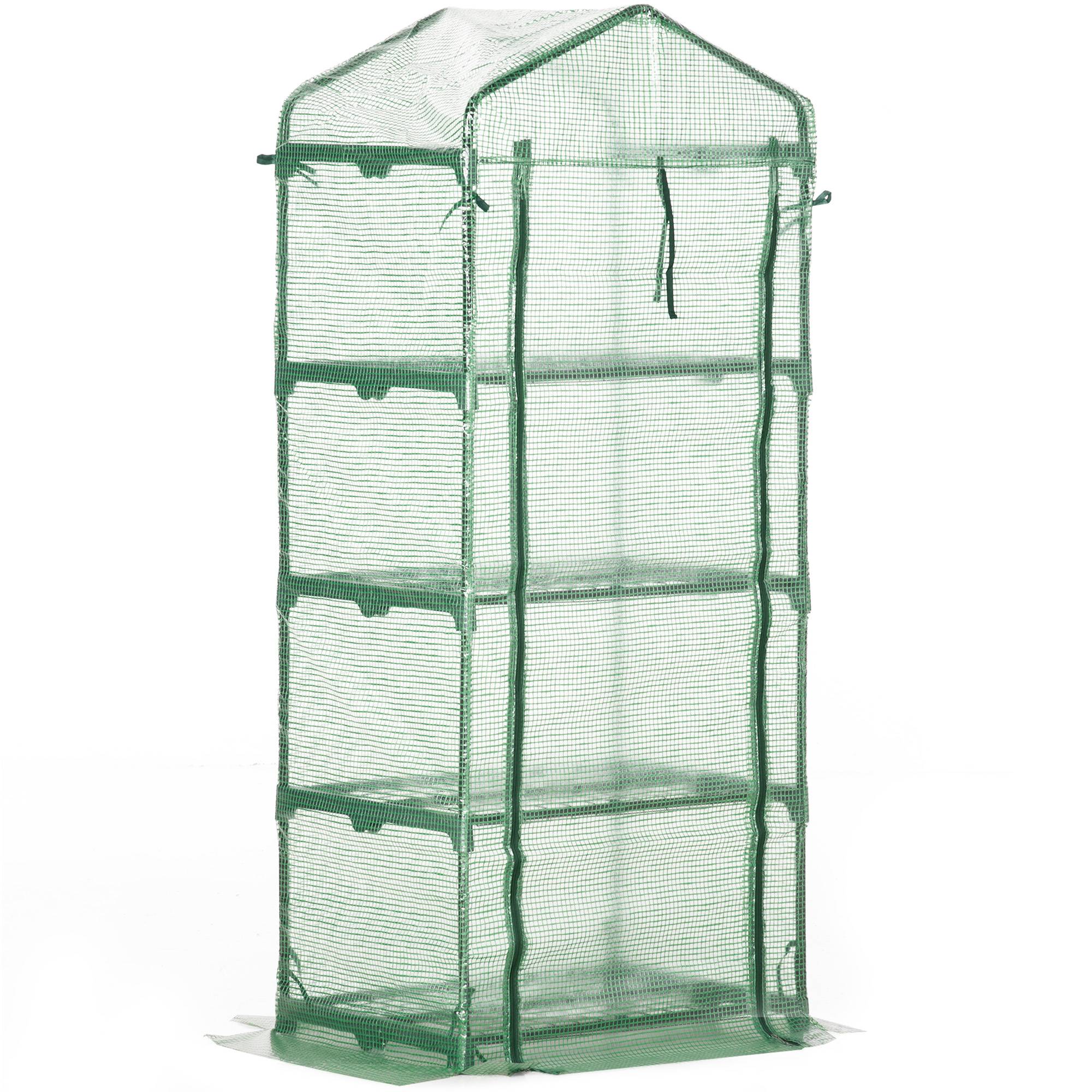 Serre de Jardin PE 70 x 50 x 160 cm avec Étagères 4 Niveaux, Bâche Renforcée 140 g/m², Structure en Acier, Porte Zippée Enroulable, Vert - Image 2