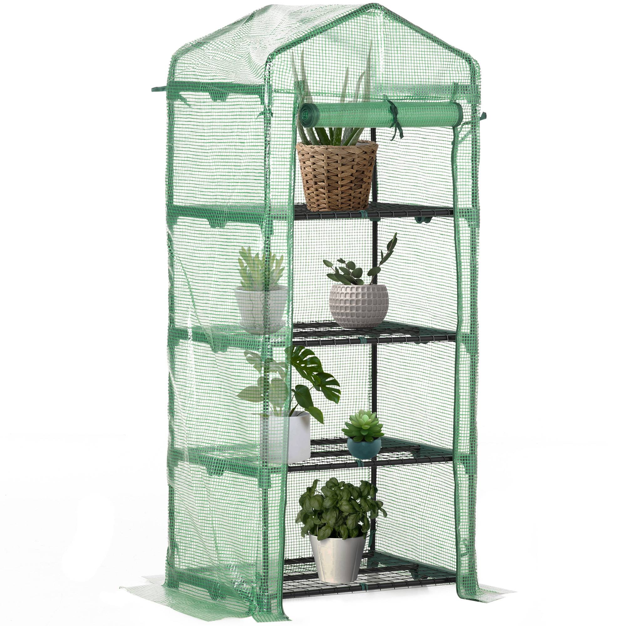 Serre de Jardin PE 70 x 50 x 160 cm avec Étagères 4 Niveaux, Bâche Renforcée 140 g/m², Structure en Acier, Porte Zippée Enroulable, Vert - Image 1