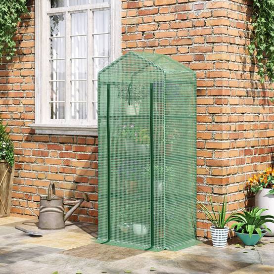 Serre de Jardin PE 70 x 50 x 160 cm avec Étagères 4 Niveaux, Bâche Renforcée 140 g/m², Structure en Acier, Porte Zippée Enroulable, Vert - Image 4