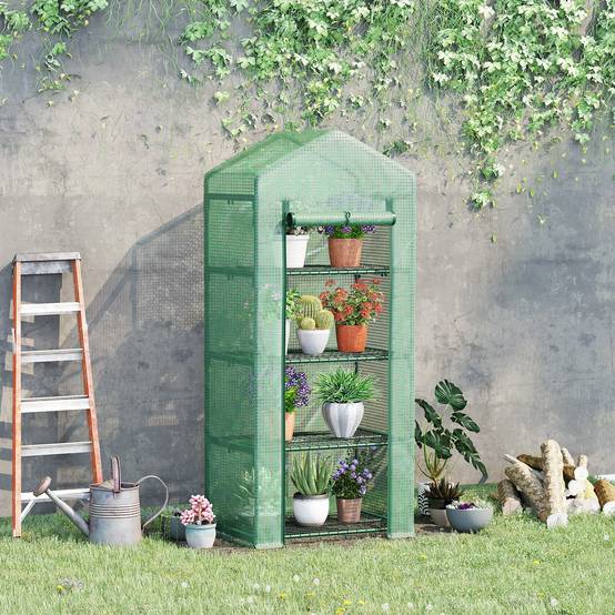 Serre de Jardin PE 70 x 50 x 160 cm avec Étagères 4 Niveaux, Bâche Renforcée 140 g/m², Structure en Acier, Porte Zippée Enroulable, Vert - Image 3