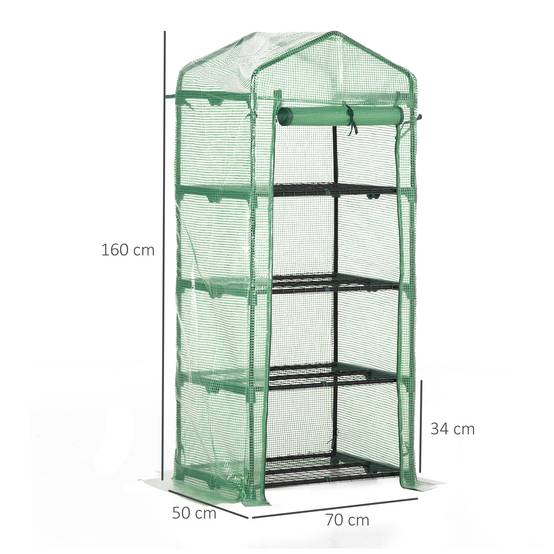 Serre de Jardin PE 70 x 50 x 160 cm avec Étagères 4 Niveaux, Bâche Renforcée 140 g/m², Structure en Acier, Porte Zippée Enroulable, Vert - Image 5