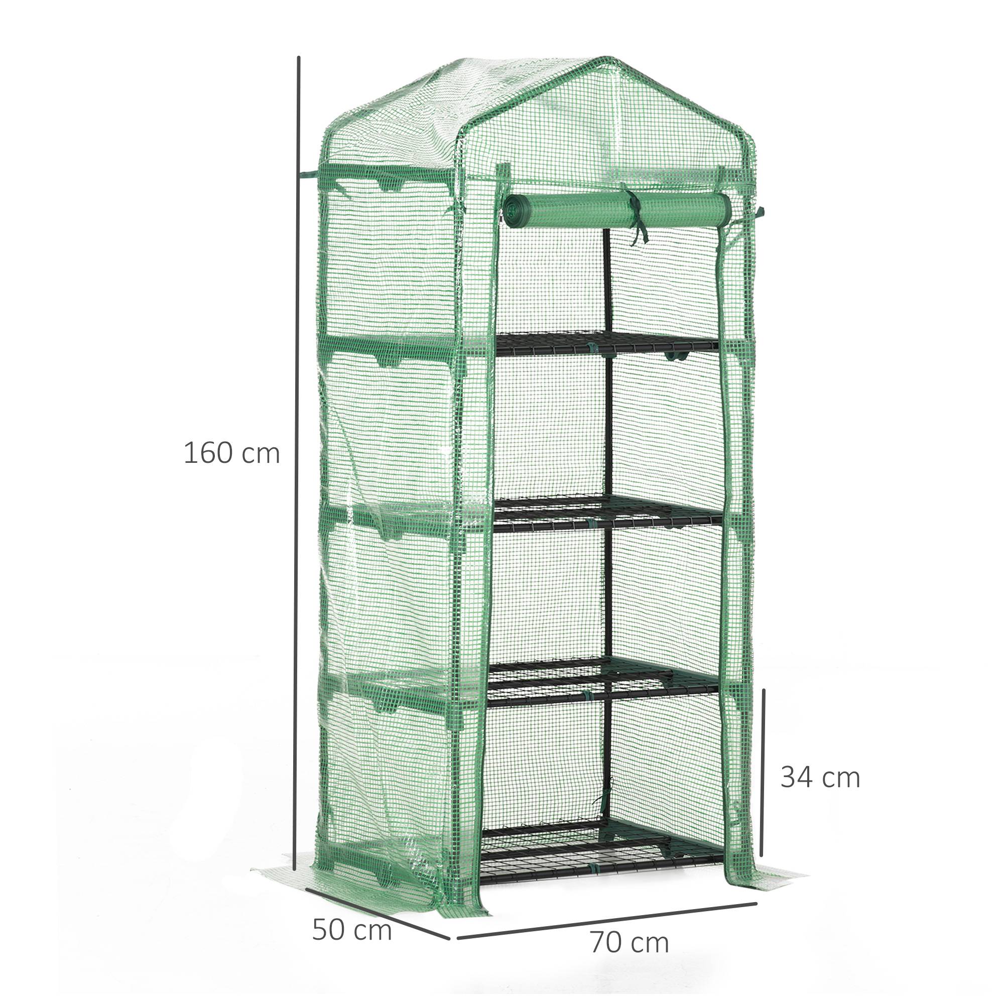 Serre de Jardin PE 70 x 50 x 160 cm avec Étagères 4 Niveaux, Bâche Renforcée 140 g/m², Structure en Acier, Porte Zippée Enroulable, Vert - Image 5