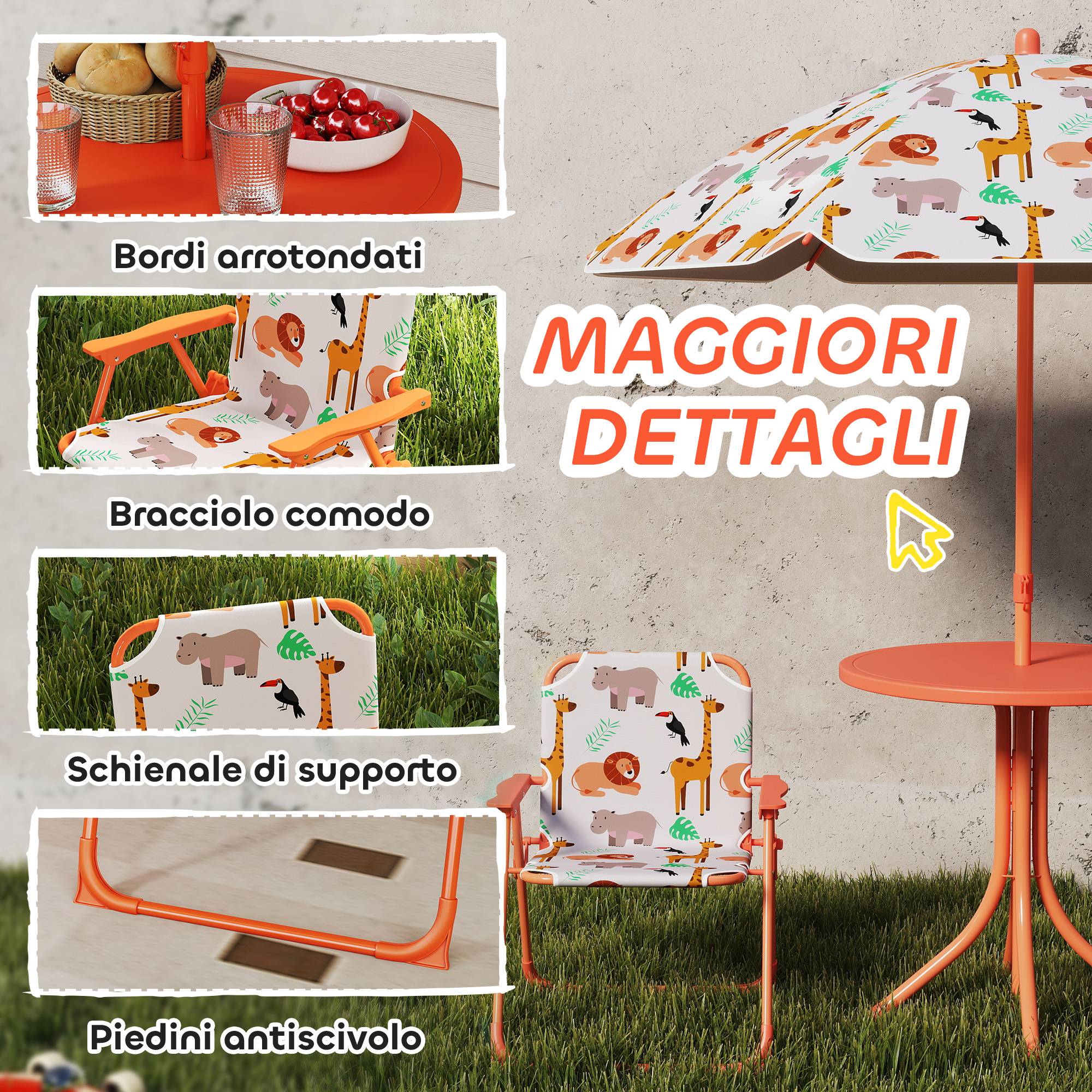 Ensemble jardin enfant table pique-nique avec parasol, orange - Image 8